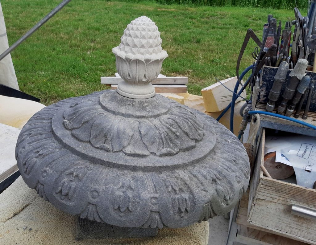 restauratie tuinvaas deksel