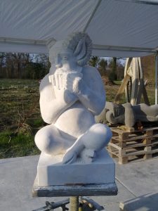 gipsmodel voor Pan, halverwege Pan fluit beeld, gipsmodel voor Pan met fluit, graniet