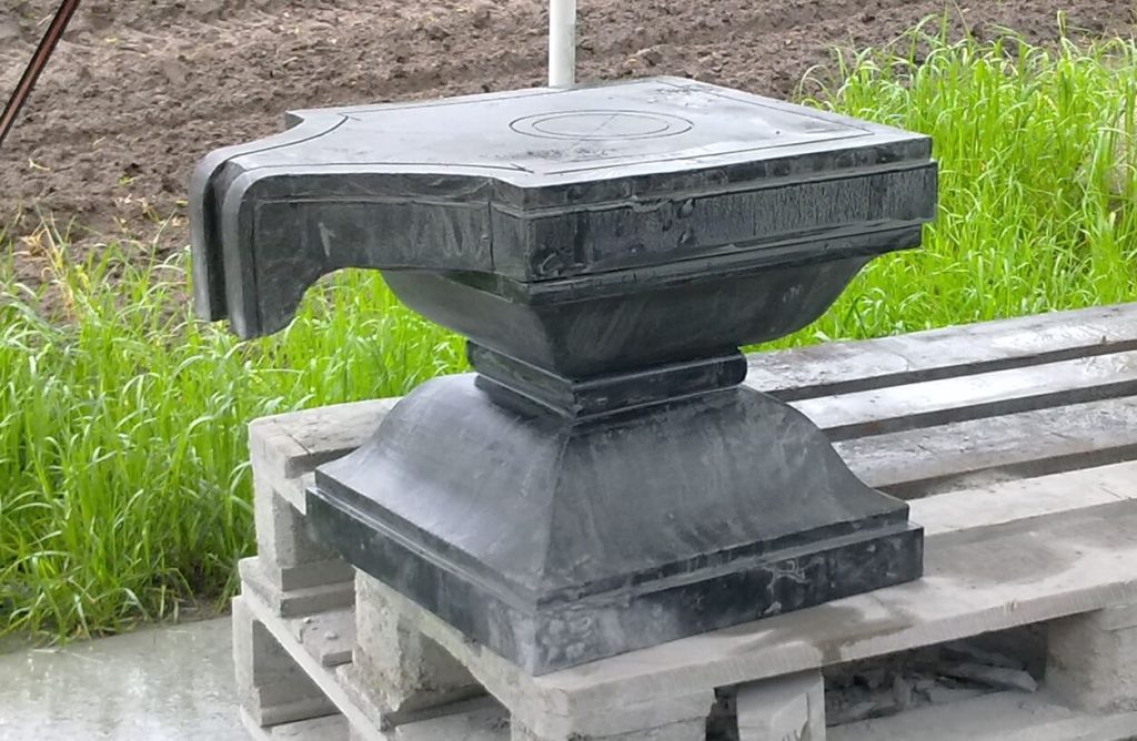 black granite paanipeetham being carved. Shivalinga+yoni