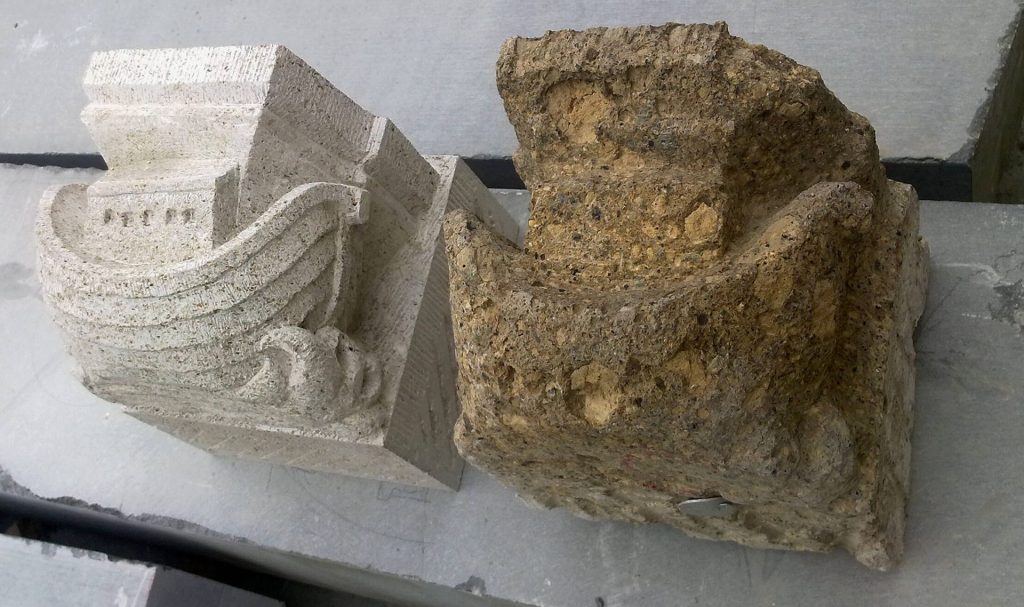 Noachs ark: nieuw in Muschelkalk, oud in Ettringer tufsteen. Toren van de Eusebiuskerk