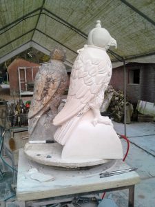 copy of falcon from Franeker in sandstone. Valckeniershuis (Falconer's House)